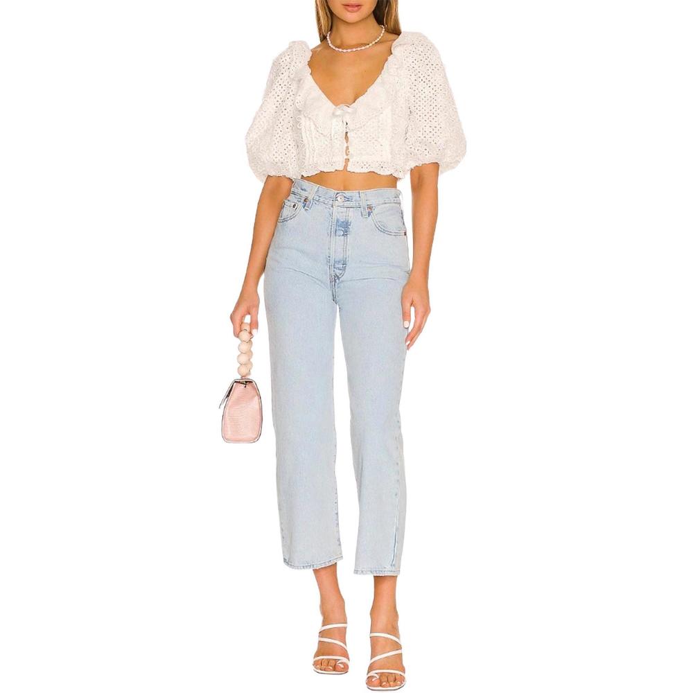 NEW FOR LOVE & LEMONS cassie eyelet crop top in white